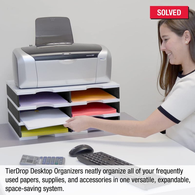 Ultimate Office TierDrop Desktop Organizer/Forms Sorter, 6-Compartments with Optional Add-On Tiers for Easy Expansion, Gray w/Black - Image 3